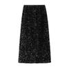 Women Skirt Solid Color Shiny Sequin Decoration Midi Skirt Elastic High Waist Back Slit Design Skirt Beach Weddings Skirt
