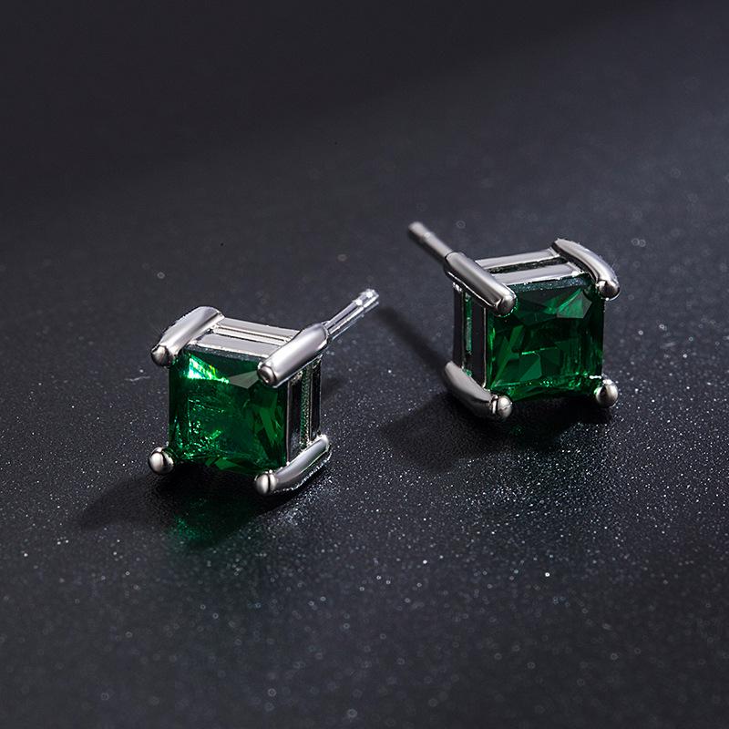 Emerald Green Zircon Square Earrings for Women - Elegant and Simple Temperament Design