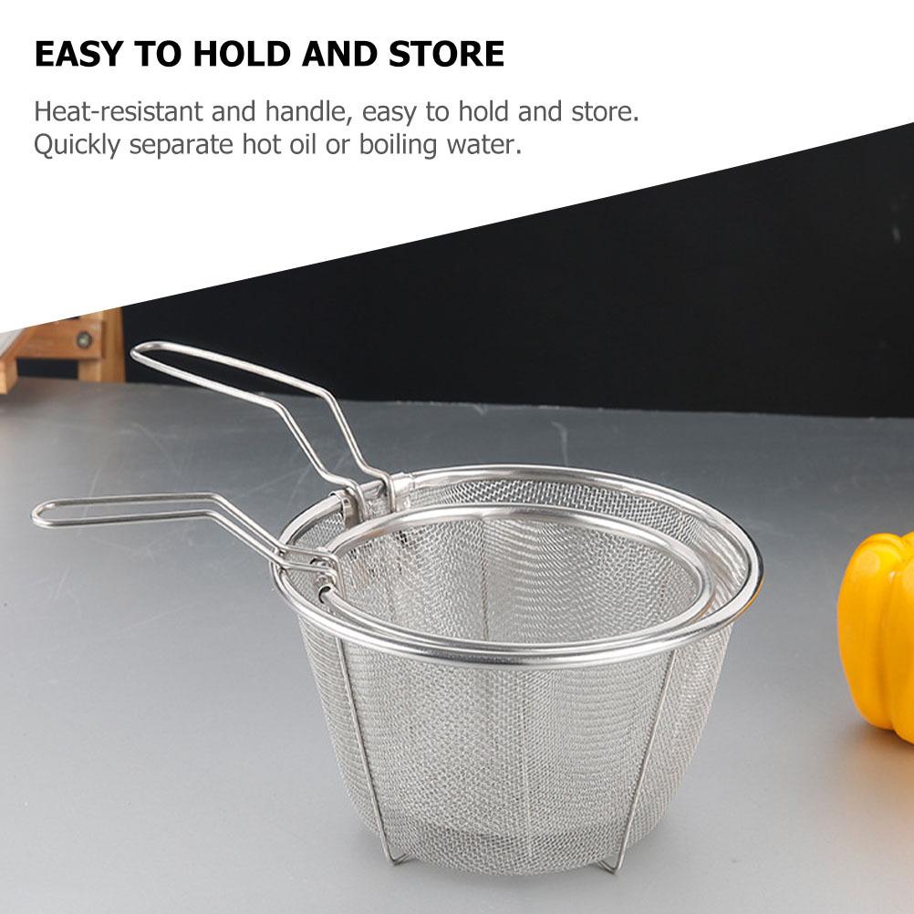 Folding Fry Basket Stainless Steel with Heat Resistant Handle for Fried Food Separation Ideal for Chips Meats Wonton Frying At