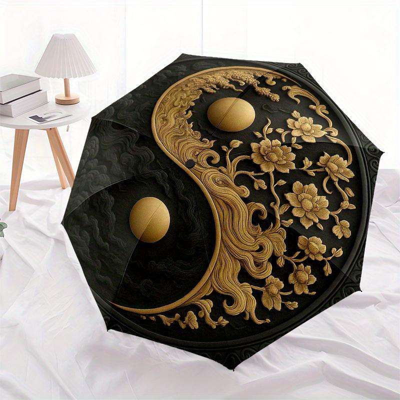 Yin Yang Harmony Wall Art Decor - FloralDesign for Balance and SerenityUmbrella, Portable 3-Fold Compact Umbrella for Men & Women Gift