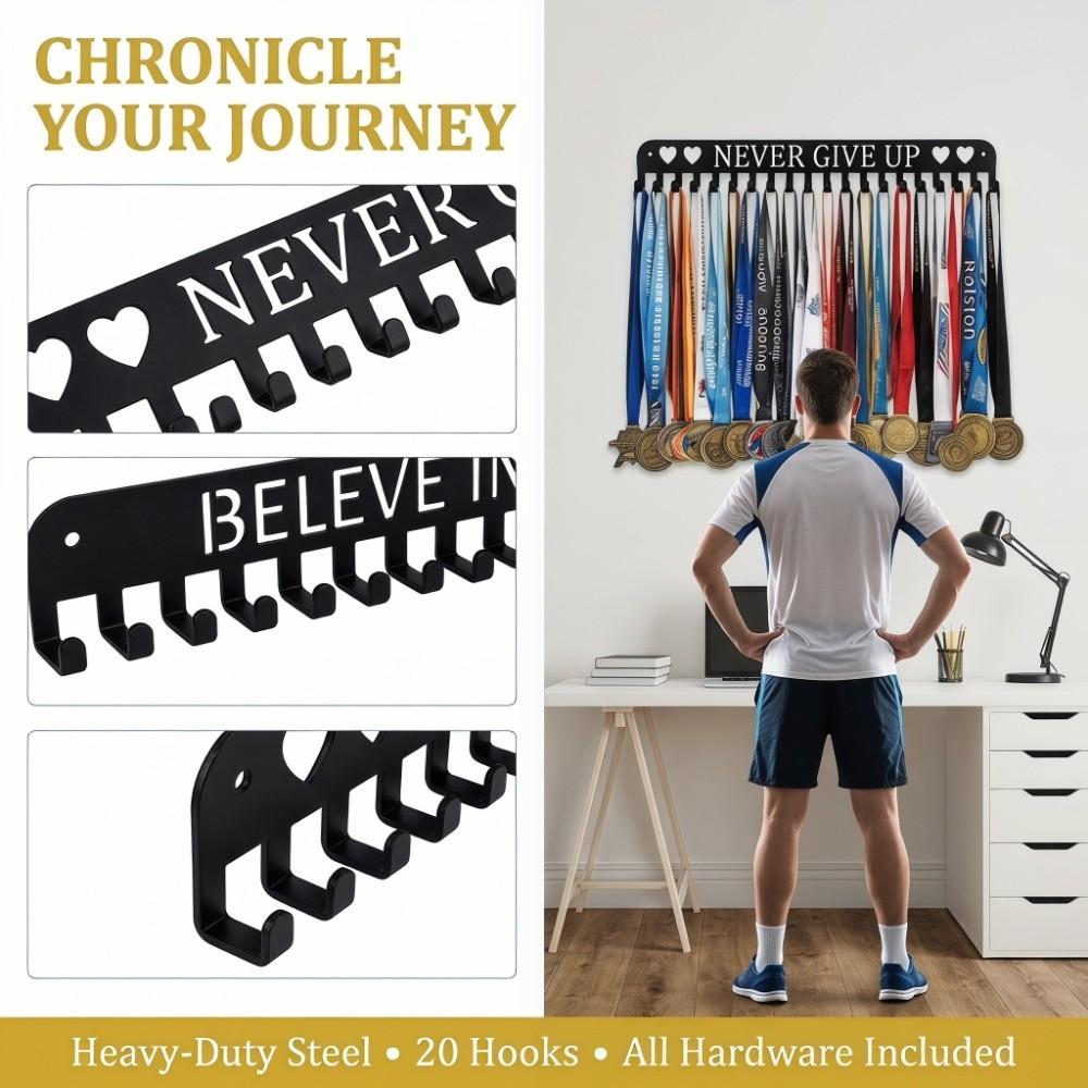 20 Hooks Medal Display Rack Sturdy Medal Hook Wall Decor Award Hanger Holder Sports Award
