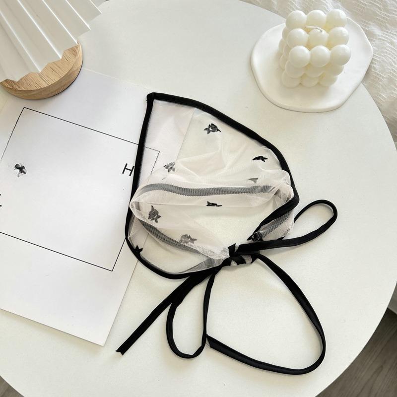Black Sexy Hair Scarf Triangle Headband Women Embroidery Flower Sheer Headscarf French Vintage Kerchief Travel Photo Accessories