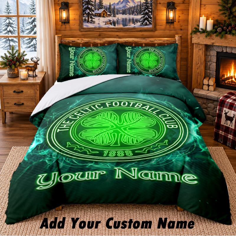 Постельное белье с узором Celtic FC, комплект из 3 предметов, с возможностью персонализации имени, простыня и наволочки для домашней спальни