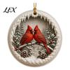 Nature Inspired Seasonal Decorations Acrylic Christmas Red Bird Ornament, Snow Scene Pattern Xmas Tree Pendant Hanging Decor, Retro Round for