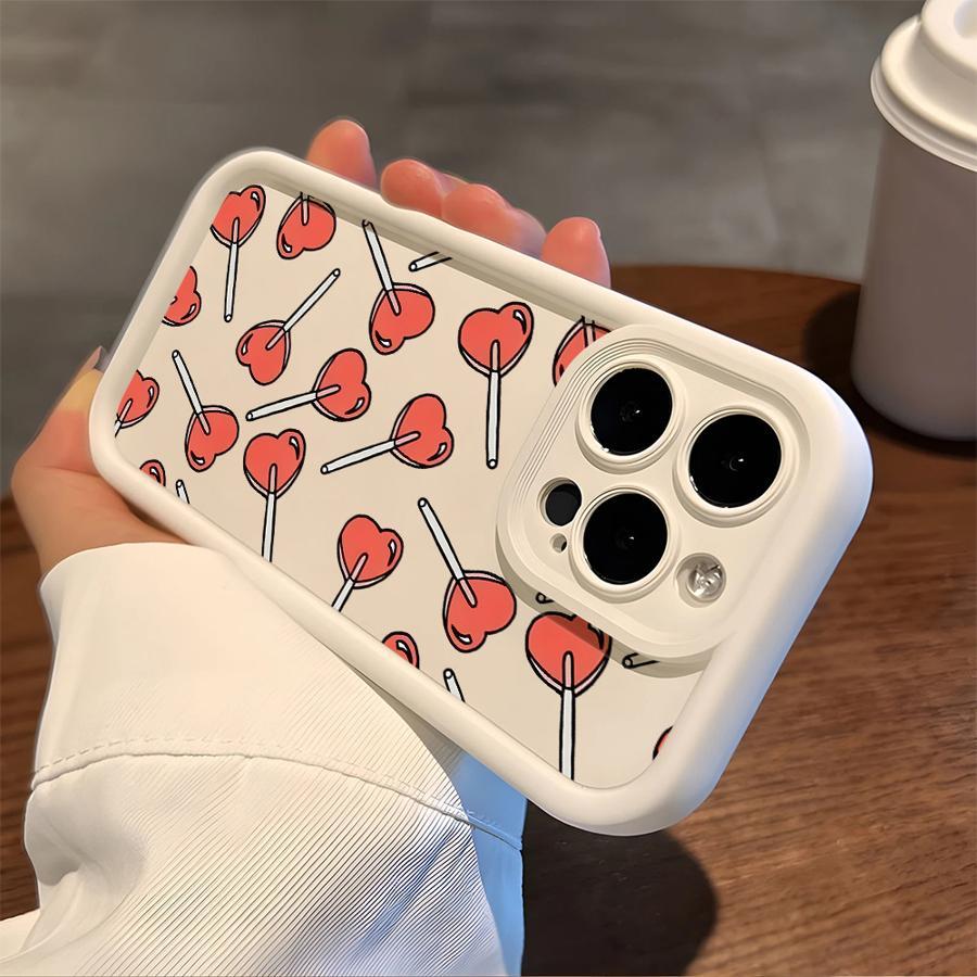 Heart shaped lollipop Phone case iPhone 15 Pro Max 11 12 13 16 14 Plus Silicone Shockproof Case Lens protector shell