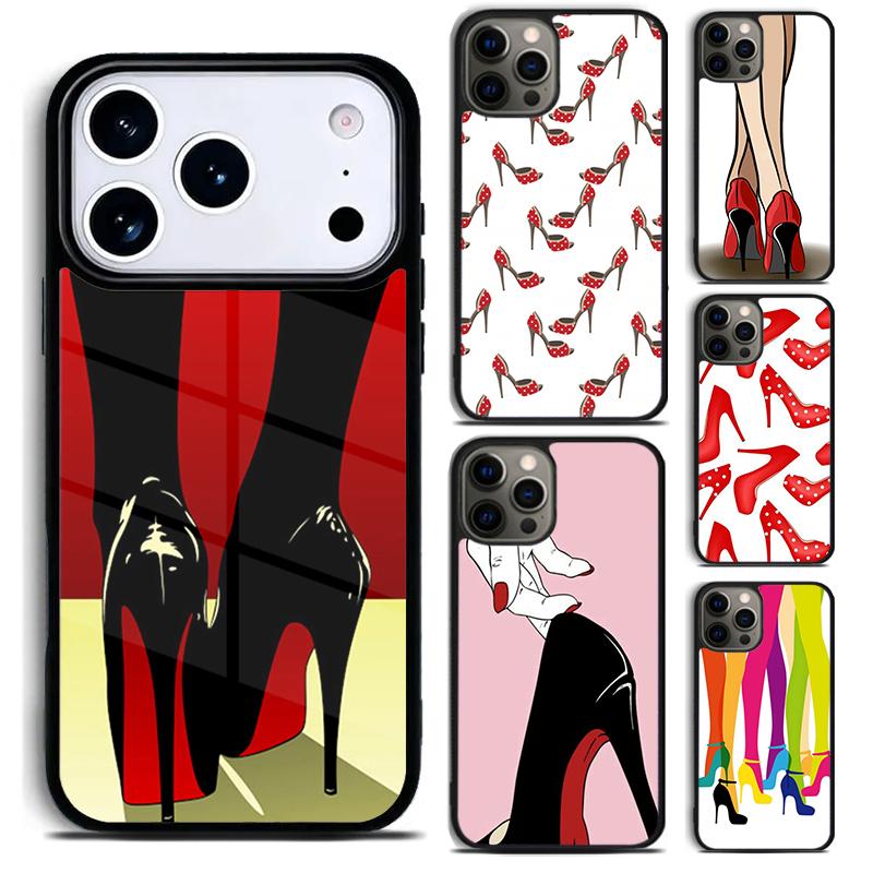 red high heel shoes Cute Phone Case for iPhone 17 16 15 Pro Max Air 14 13 12 11 Plus Shockproof Capa Cover