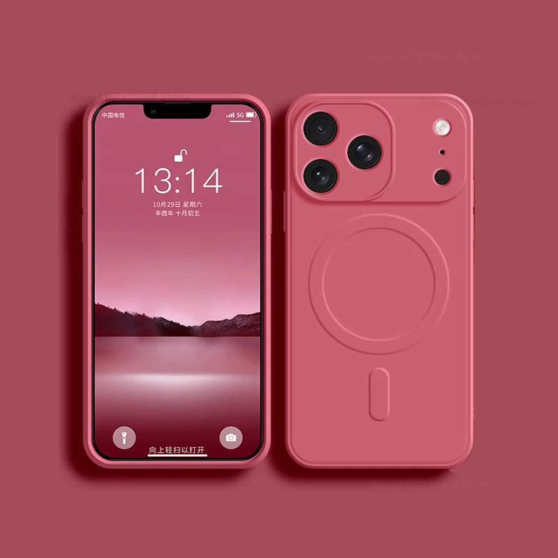 Магнитный Чехол из Жидкого Силикона Magsafe Для iPhone 17 16 12 15 14 13 Pro Max Plus 17 Беспроводная Зарядка Мягкий Чехол