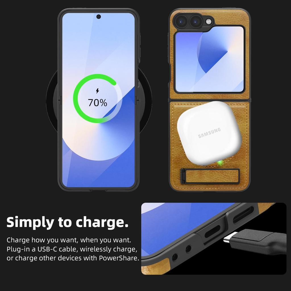 Кожаный чехол-книжка с магнитной подставкой для Samsung Z Flip7 - Совместимый с трансграничной торговлей, Защитная крышка для бизнеса