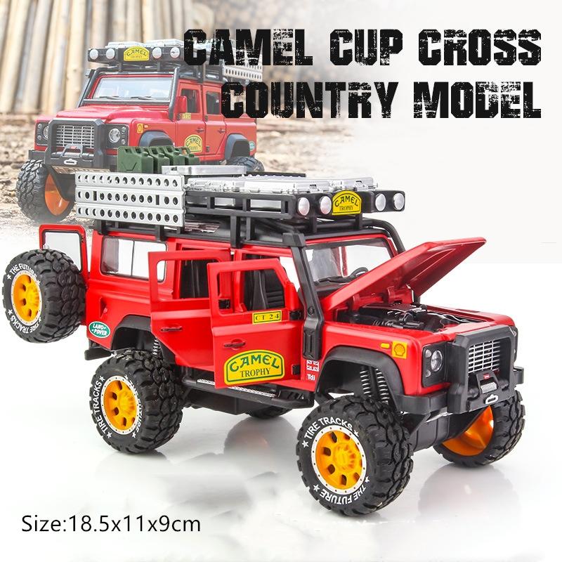 1:28 масштабов Camel Trophy Defender Литые игрушки из сплава Модели автомобилей, металлические игрушечные транспортные средства с функцией откатывания Коллекции света и звука Подарки