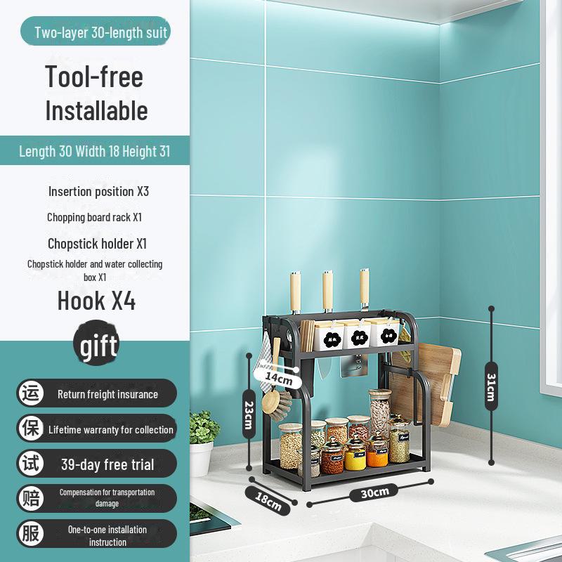 Multi-function Kitchen Countertop Rack for Seasoning, Utensils, and Knives