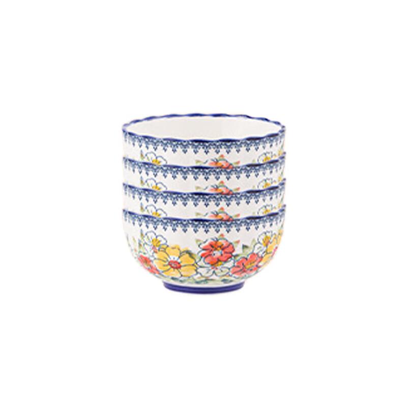 ZIPOYA Floral Ceramic Dinnerware Set (4 Bowls, 4 Spoons)