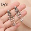 Eye Catching Punk Metal Earrings 2Pcs Skeleton for Women, Gothic Alloy Drop Earrings, Hypoallergenic Retro Dark Style Skull Dangle Halloween
