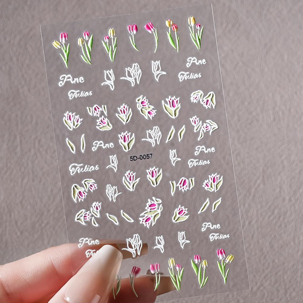 1pc 5D Bee Butterfly Flower Embossed Nail Sticker Self-Adhesive Acrylic Sunflower Engrave Decal Manicure Slider Decoration6x10cm