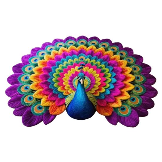 3D Peacock Pattern Plush Rug Non-Slip Backing Easy To Clean Various
