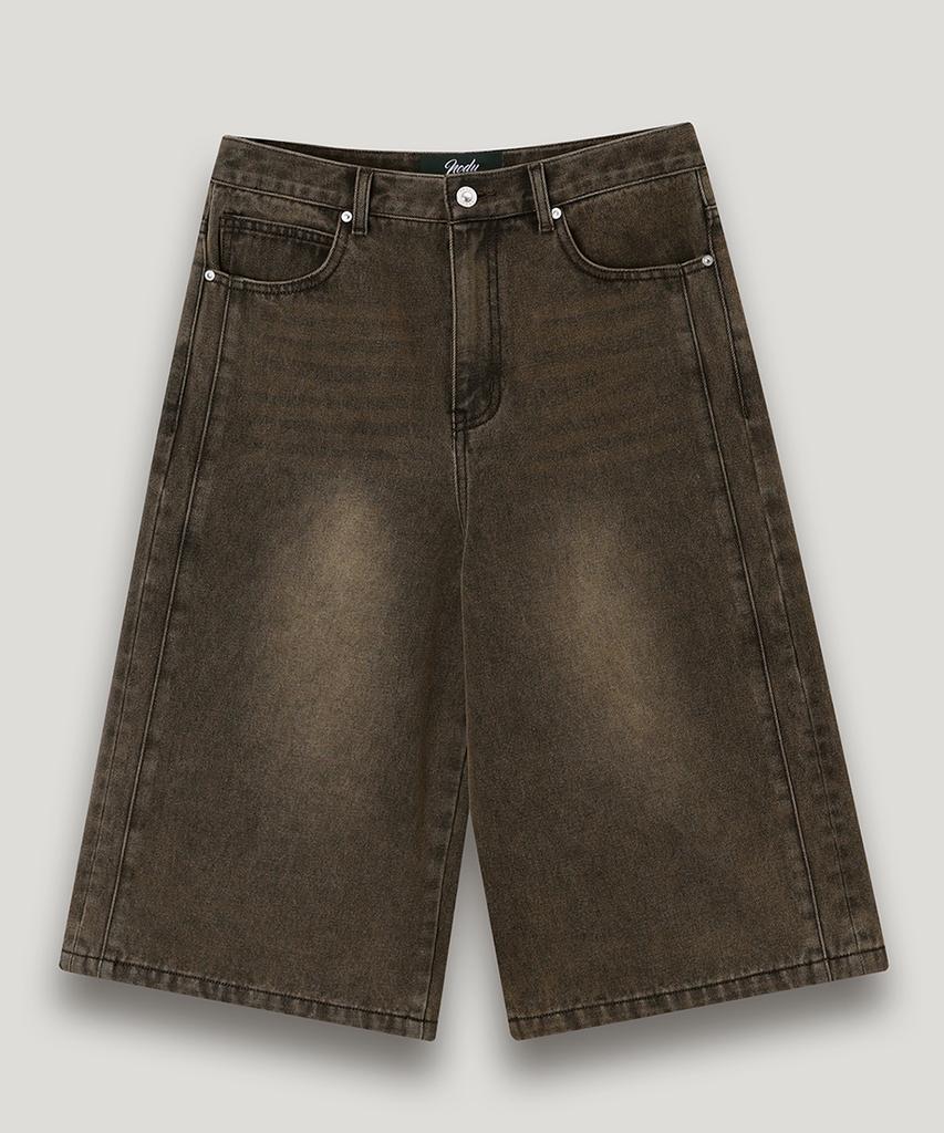 NODU Side Cut Washed Bermuda Shorts [Brown]