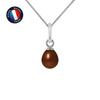 Pendant - - Genuine Chocolate Cultured Pearl - 9 Ct White Gold - Silver Chain 42 Cm - AAA+