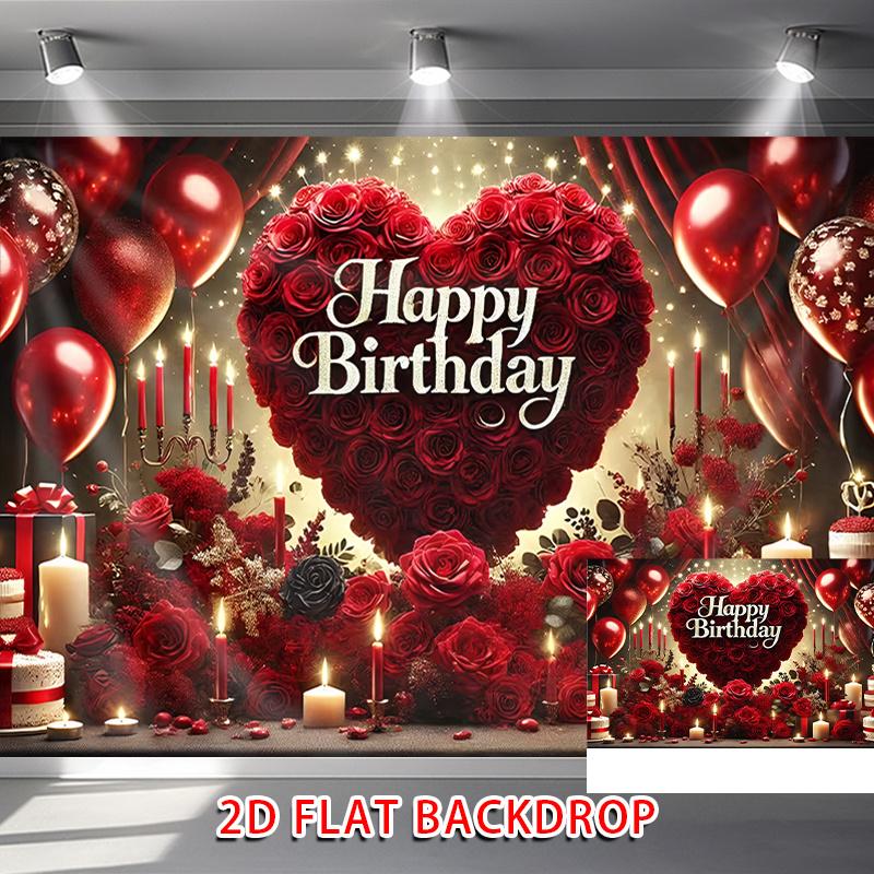 A 2D flat banner with the theme of "Happy Birthday" featuring red rose hearts and candles designzyc