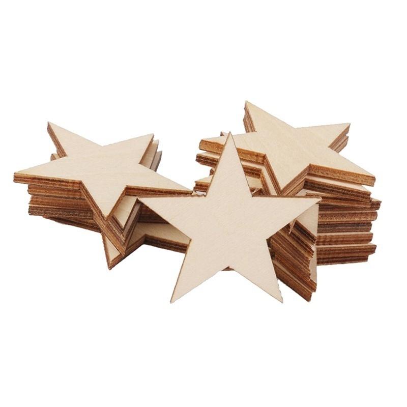 25 Pcs 50mm Star Shape Wooden Embellishments for Crafts DIY Wood Slices Decor for Home Party