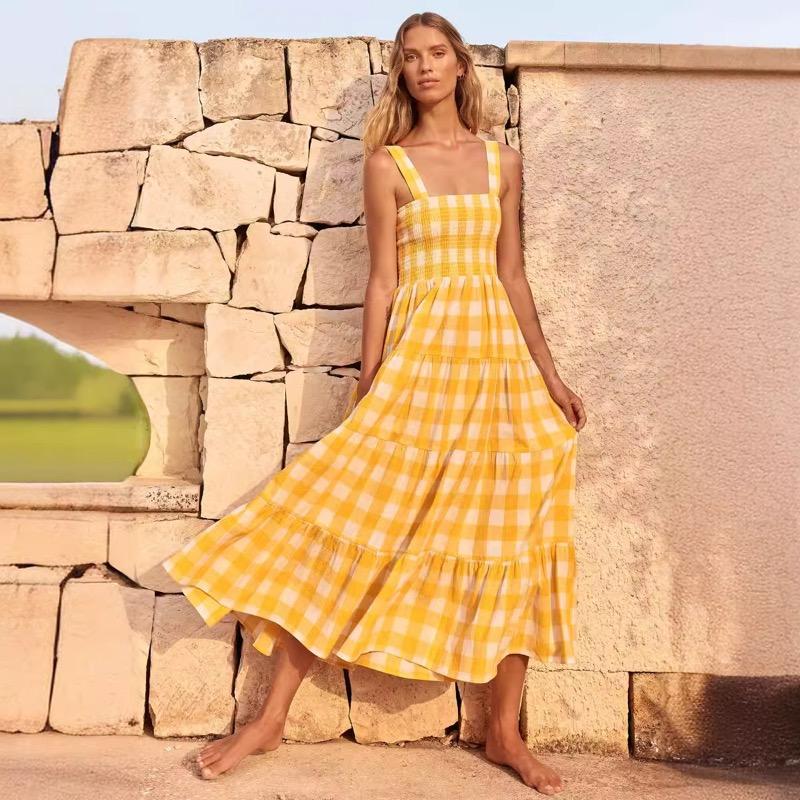 Women's Suspender Backless Striped Dress