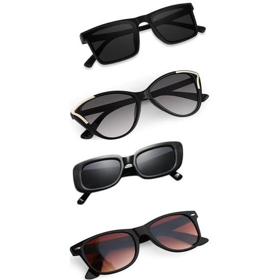 Sheomy Unisex Combo Offer Pack of 4 Shades Glasses Pathan Sunglasses Rectangle Retro Vintage Narrow Women::Men Small Narrow Square Sun Glasses