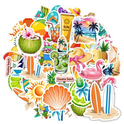 35pcs-50pcs Tropical Summer Stickers Cartoon Tropical Vacation Stickers Tropical Stickers For DIY Phone Laptop Scrapbook Bike