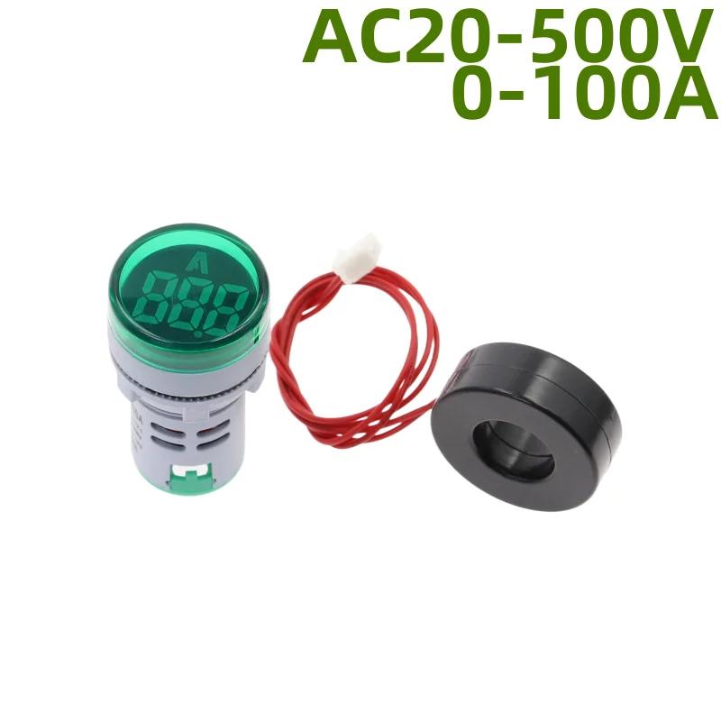 22MM 0-100A Digital Ammeter Current Meter/Voltage Meters Indicator Led Lamp Square Signal Light AC20-500V