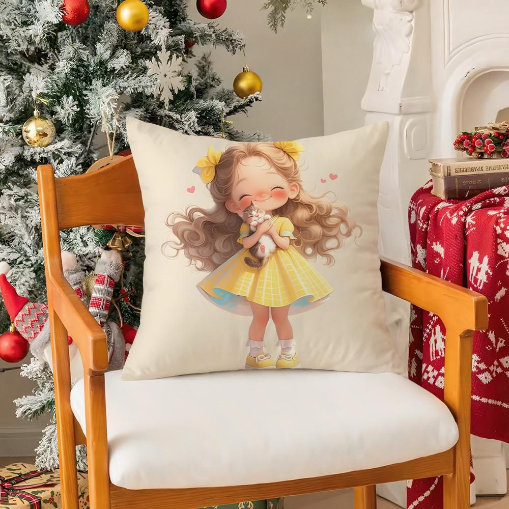 Christmas Cute Family Decorations Third Pillow Case Silky Short Plush With Invisible Zipper Dustproof Sofa Cushion Cover