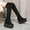 Fashion Shoes for Women Wedge Heel Sock Thigh High Above Over The Knee Very Elastic Ladies Boots Black Footwear Sale Gyaru New In Gothic