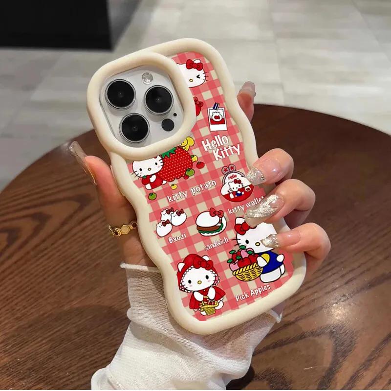 Чехол-цепочка Hello Kitty для iPhone 17 Pro Max 16 15 14 13 12 11 Pro Max 17 Air 16e 14 16 15 Plus 16+ Чехол для телефона Милый Волна ТПУ