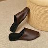 Fashion 2025 New Summer Women Mules Pu Leather Shoes for Women Squared Toe Low Heel Shoes Cover Toe Slingback Slippers Modern