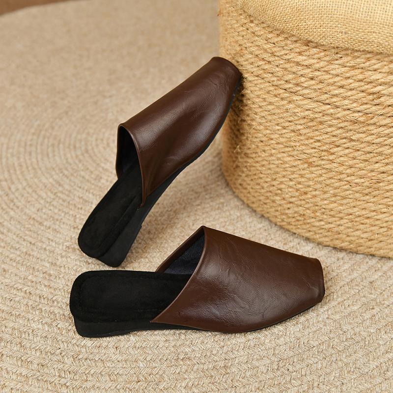 Мода 2025 Новые Летние Женские Мюли из Искусственной Кожи для Женщин Квадратный Носок Обувь на Низком Каблуке Закрытый Носок Слингбэки Современные Шлепанцы