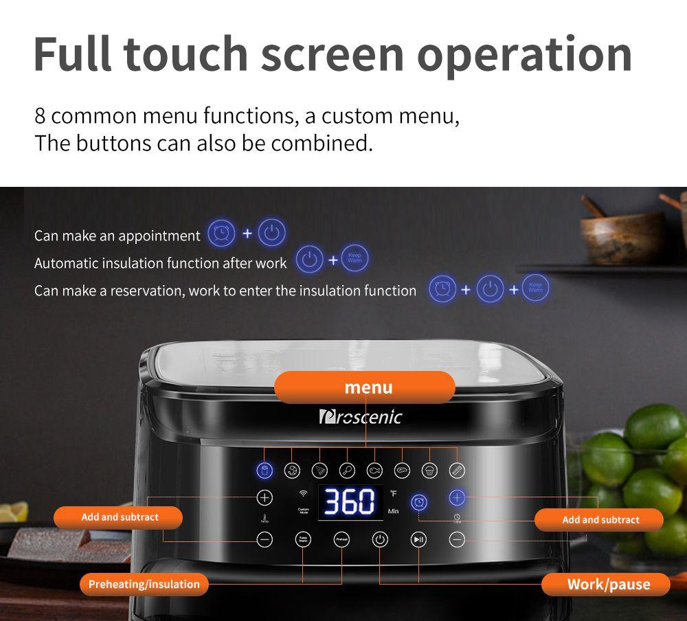 Восстановленная умная аэрофритюрница Proscenic T21, управление через приложение и Alexa, XL 5. 8QT, электрическая аэрофритюрница, духовка и безмасляная плита, 1700 Вт, 8 Co