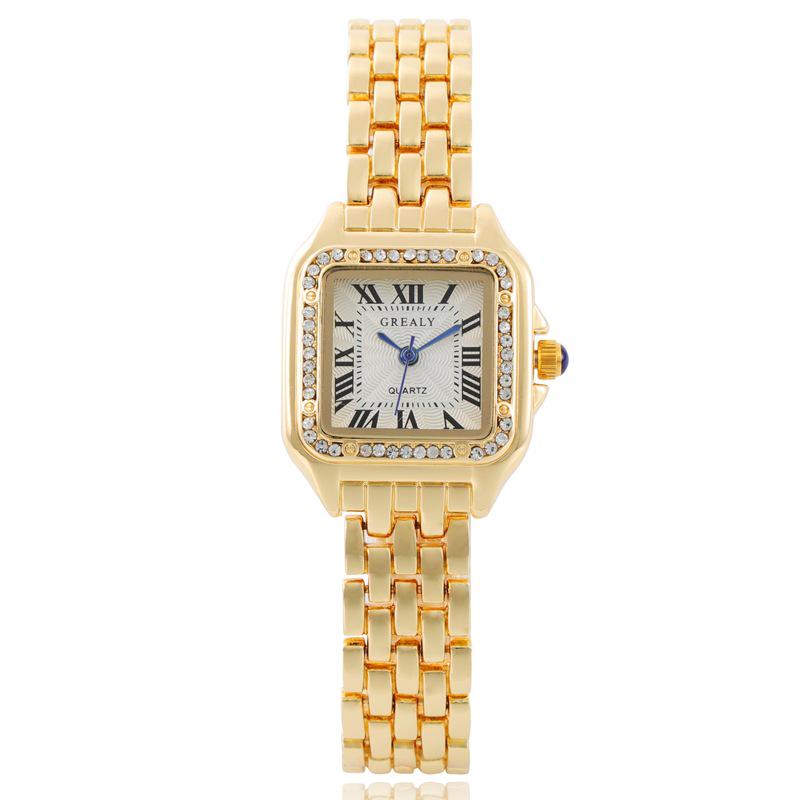 Elegant Women's Gold Square Watch with Silver Stainless Steel Band - Perfect Gift for Students