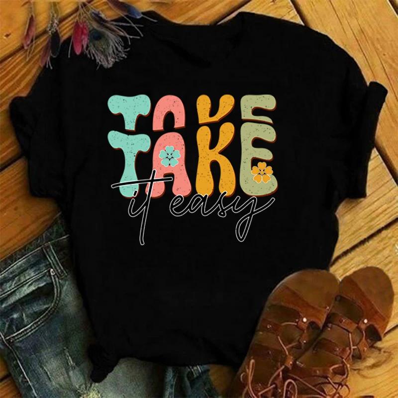 Новая футболка с принтом «Психическое здоровье» Take It Easy для мужчин и женщин, модная повседневная футболка с коротким рукавом для лета