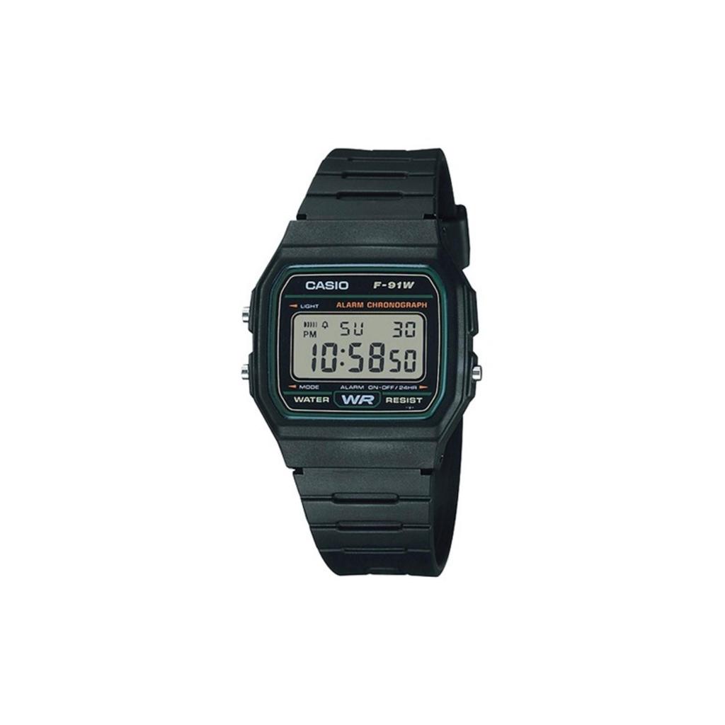 Casio Унисекс кварцевые часы с ремешком из смолы, черный циферблат, F-91W-3(Watch5--Изумрудный Фло)