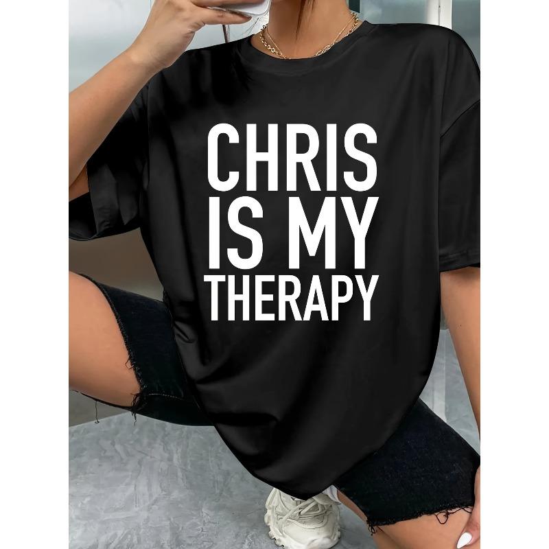 Европейский размер CHRIS Is My Comedy Графическая женская футболка | Имя Цитата Круглый вырез Короткий рукав Мягкая Дышащая Всесезонная Удобная Повседневная футболка