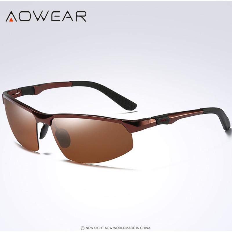 AOWEAR Роскошные Без Оправы Зеркальные Солнцезащитные Очки Мужские Поляризационные Спортивные Уличные Солнцезащитные Очки Ретро UV400 Антибликовые Очки для Вождения