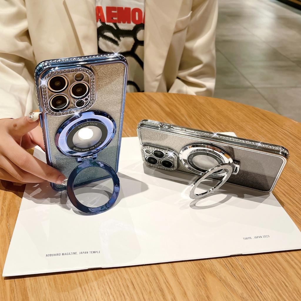 Роскошный чехол с магнитной подставкой и блестящим бриллиантом для iPhone 11 12 13 14 Plus 15 Pro Max XSMAX XR X 7 8 Plus SE Samsung S22 S23 S24 Ultra Plus