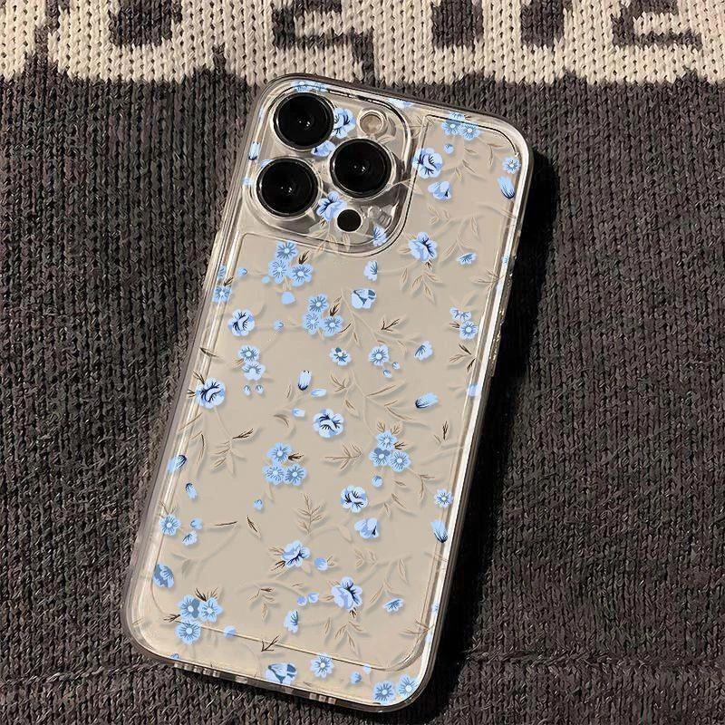 Премиальный синий чехол для мобильного телефона iPhone17Promax с мелким цветочным узором подходит для Apple 16promax space case 15.