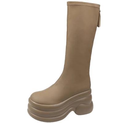 Модные зимние женские ботфорты до колена, модные ботинки-рыцари на толстой подошве с задней молнией, женские удобные длинные ботильоны