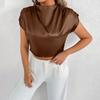 Летние атласные рубашки Модные однотонные Высококачественные женские блузки и рубашки с коротким рукавом