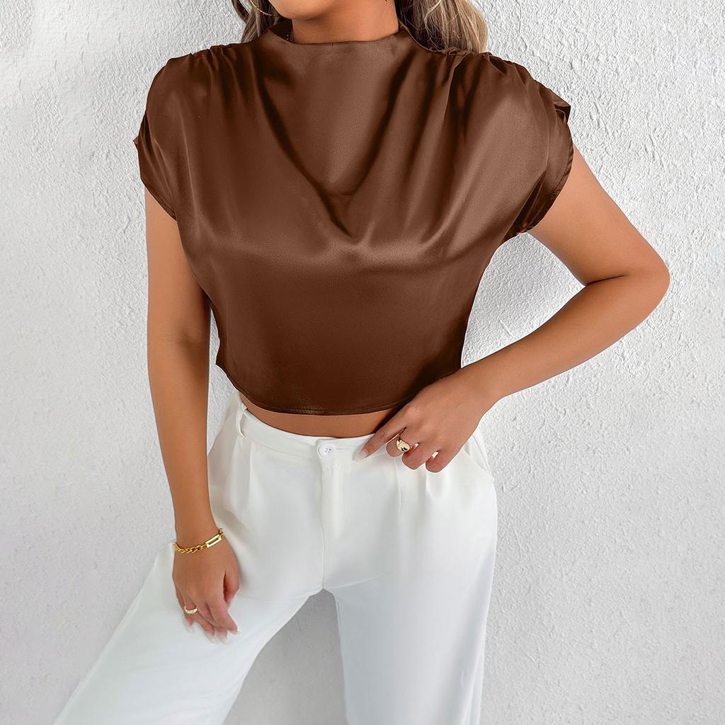 Летние атласные рубашки Модные однотонные Высококачественные женские блузки и рубашки с коротким рукавом