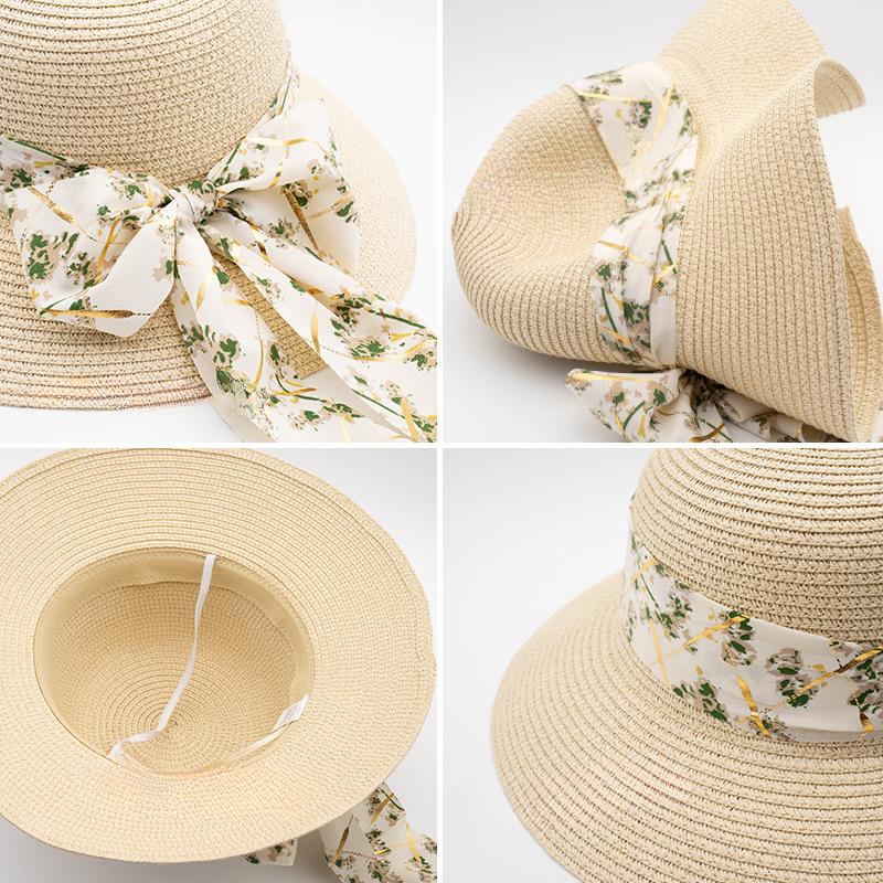 Складная широкополая шляпа от солнца для женщин - элегантный декор в виде банта из ленты, соломенная пляжная шляпа для путешествий во французском стиле