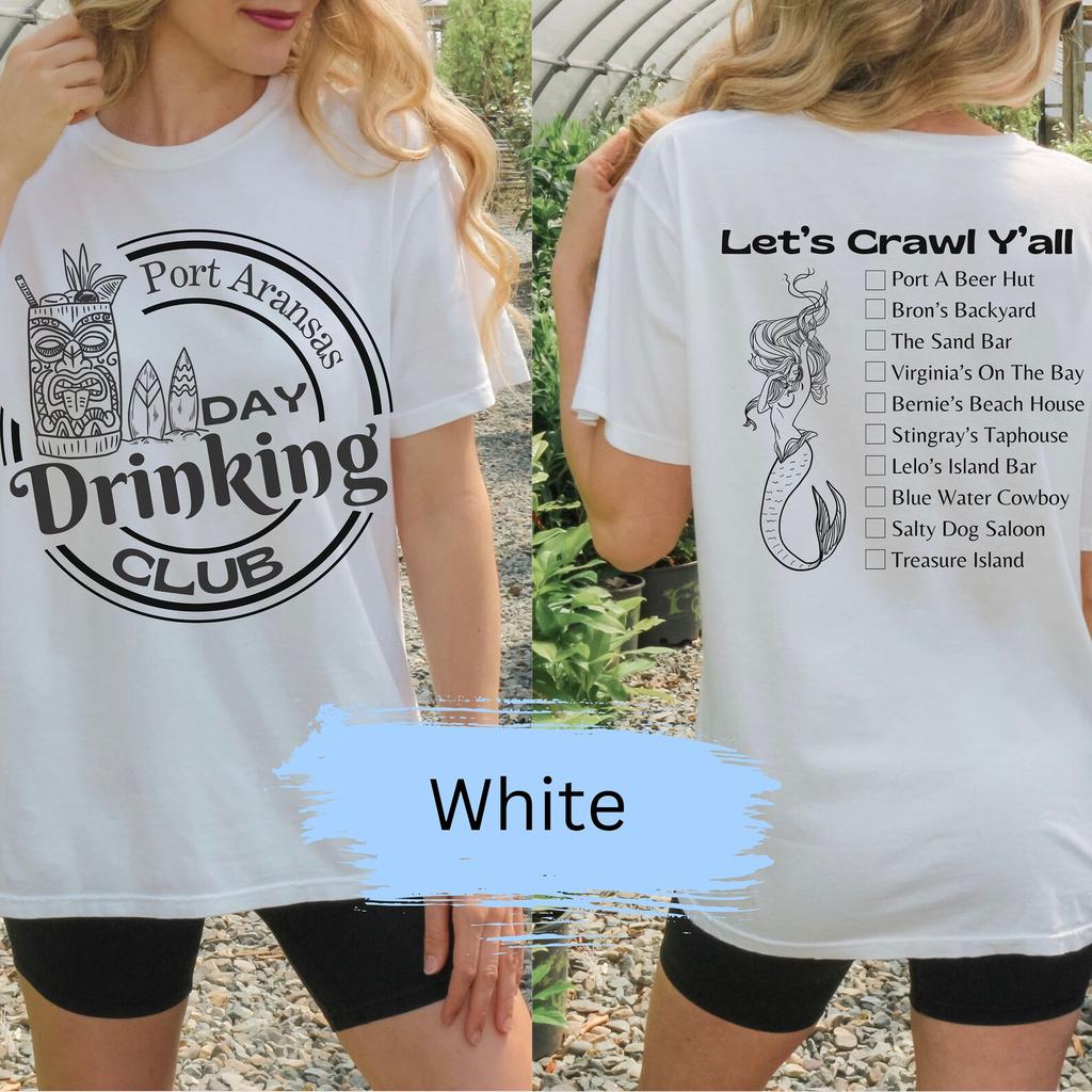 Port Aransas Day Drinking Club | Tiki Mug & Mermaid | Bar Crawl Shirts | Port A | Port Aransas Texas | Comfort Colors 1717