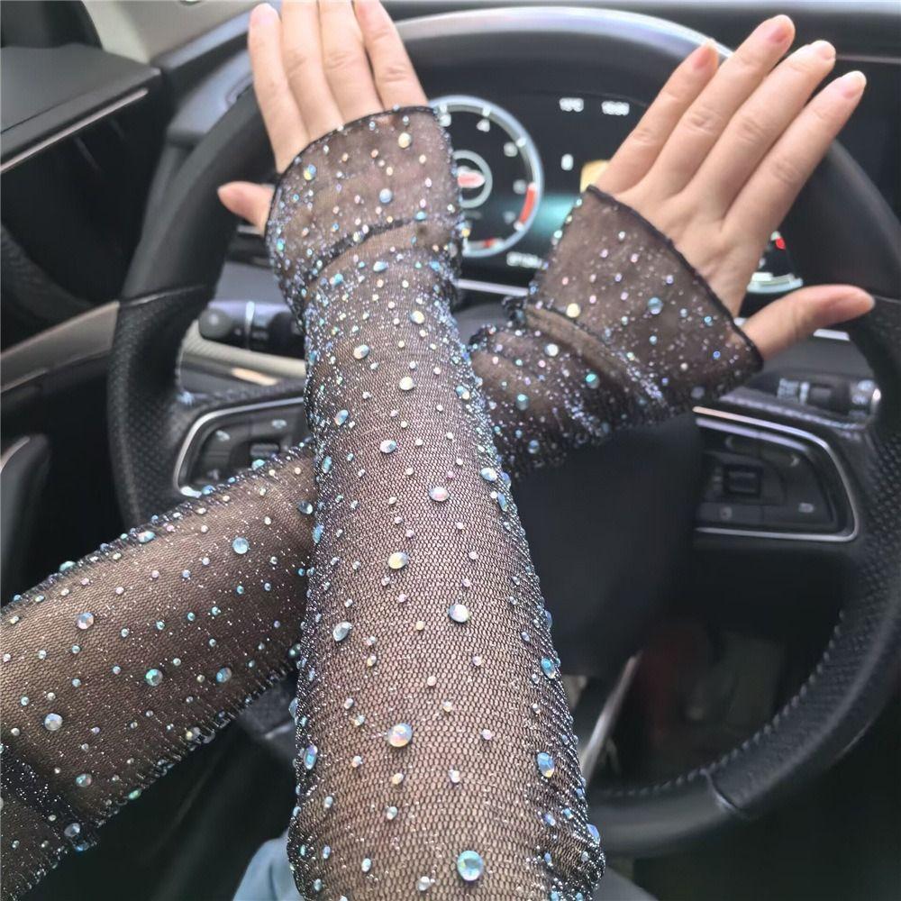 Breathable Crystal Arm Sleeves Mesh Summer Arm Sleeves Trendy Ice Silk Sleeve Cycling