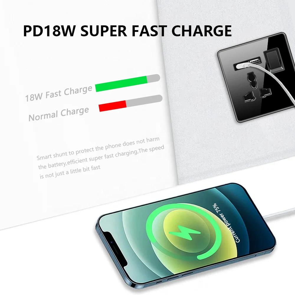 Роскошный настенный выключатель света из закаленного стекла, черная вилка UK 13A, универсальная настенная розетка с USB, 220 В, 1-канальный двухпозиционный переключатель скорости