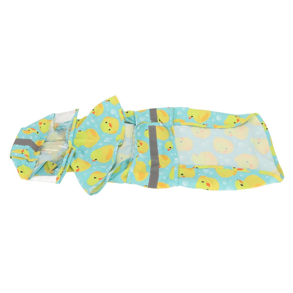 Pet Rain Jacket Duckling Pattern Waterproof Reflective Adjustable 4 Legs Hooded Dog Raincoat for Small and Medium Dogs M