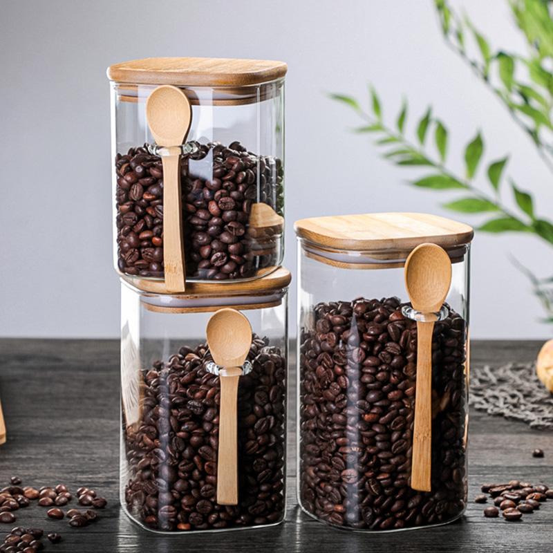 Hermetic Containers for Food Storage Pots Glass Jar With Lid Sealed Container Sugar Tea Coffee Cans Kitchen Seasoning Bottle