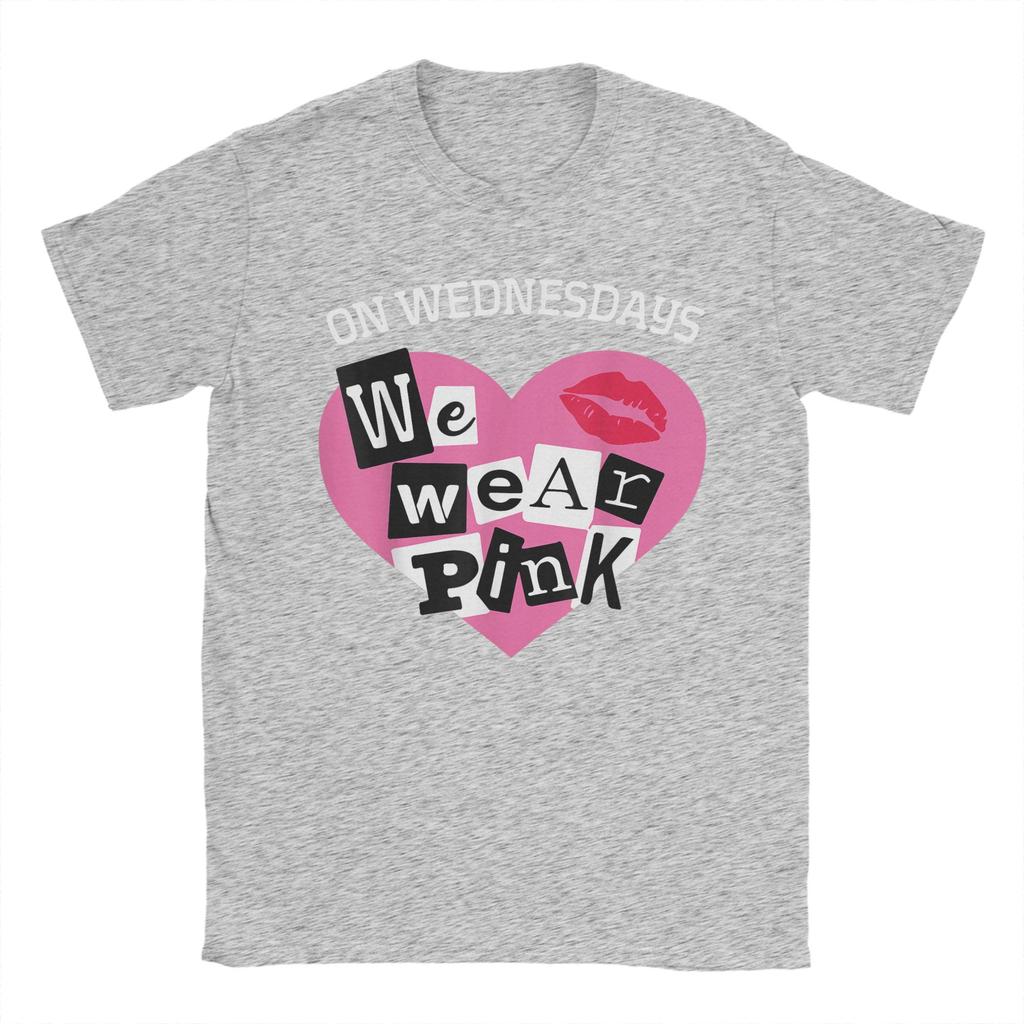 Novelty On Wednesday We Wear Pink Funny T-Shirts for Men Round Collar Pure Cotton T Shirts  Short Sleeve Tees Gift Idea Tops