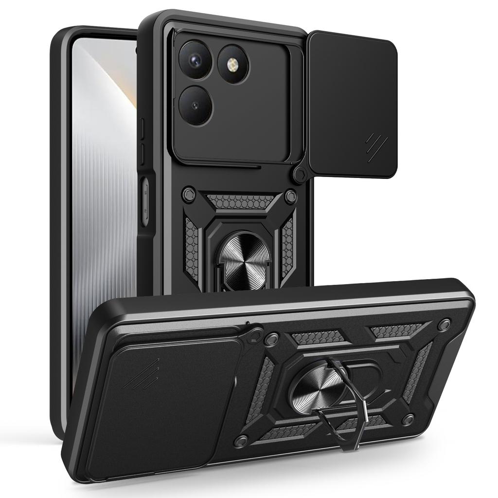 For TECNO Pova 7 4G Case with Slide Camera Lid PC+TPU Kickstand Phone Cover